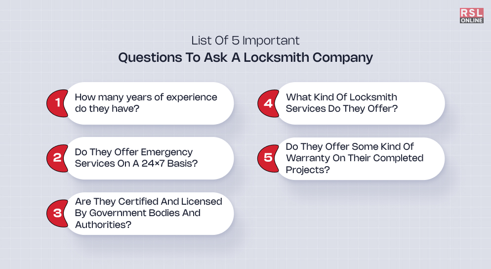 List of 5 Important Questions to Ask a Locksmith Company